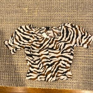 JCrew cropped button front zebra print shirt